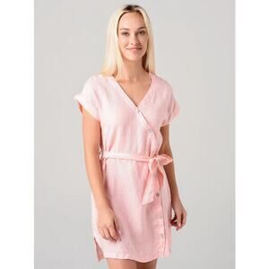 Bella Dahl Linen Cap Sleeve Off-Center Placket Mini Dress Pink Womens Sze Medium
